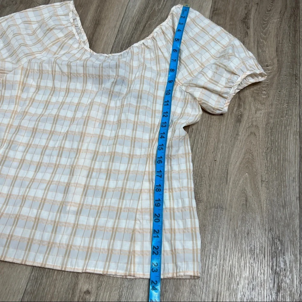 J. Crew V-back Puff-sleeve Top in Textured Plaid Size 2 NWT